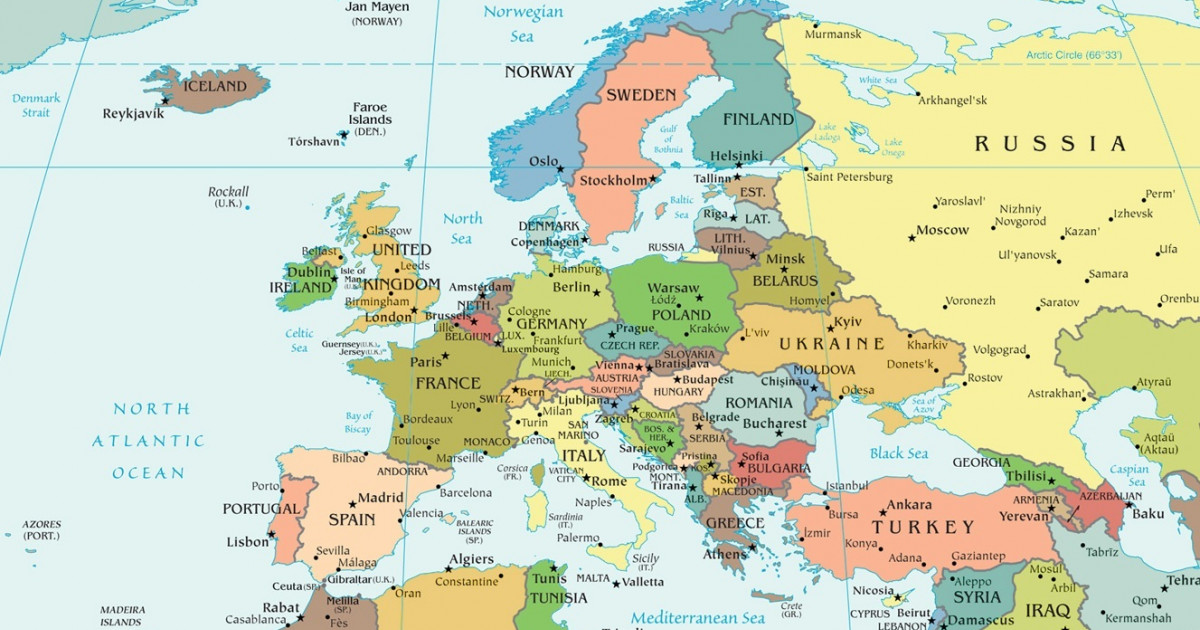 Karta Evrope Sa Drzavama I Glavnim Gradovima